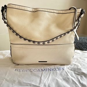 Rebecca Minkoff Off-White Leather Studded Crossbody Shoulder Bag.